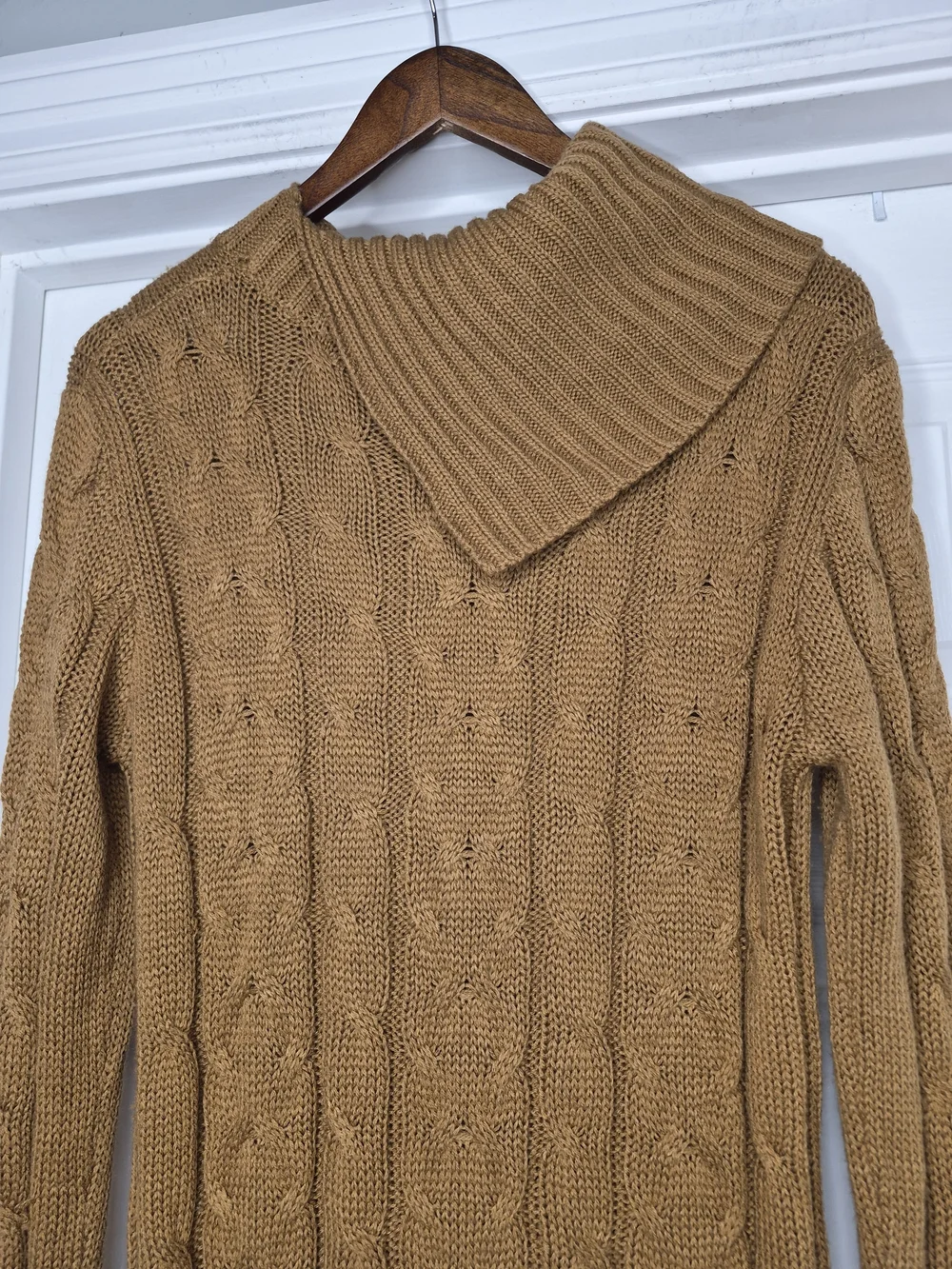 POL Cable-Knit Midi Sweater Dress in Camel Brown Cowl Neck Small